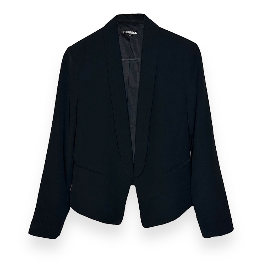 Express Deep Lapel Open Front Black Blazer | Size 8